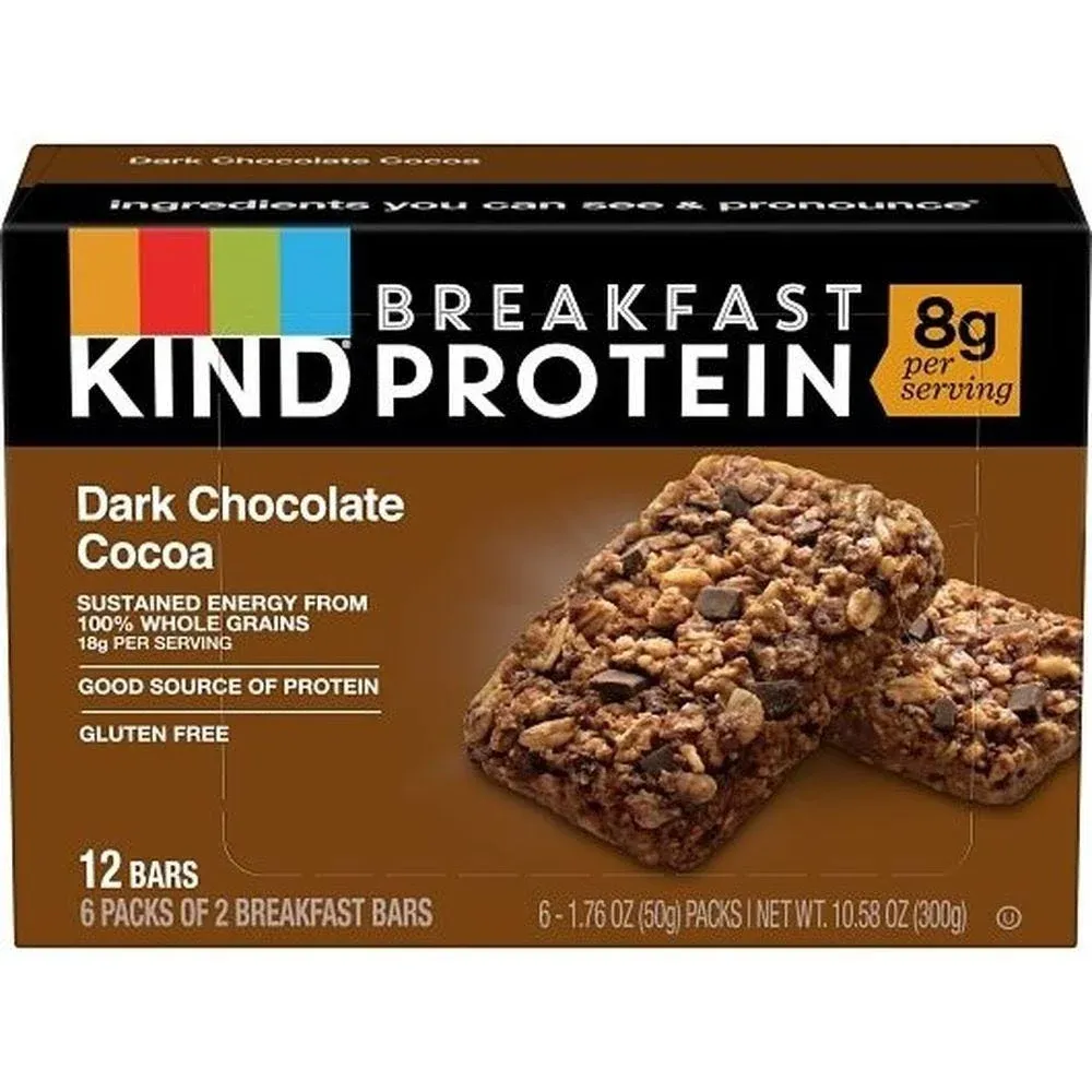 KIND Breakfast, Healthy Snack Bar, Dark Chocolate Cocoa, Gluten Free Breakfast Bars, 8g Protein, 1.76 OZ Packs (30 Count)