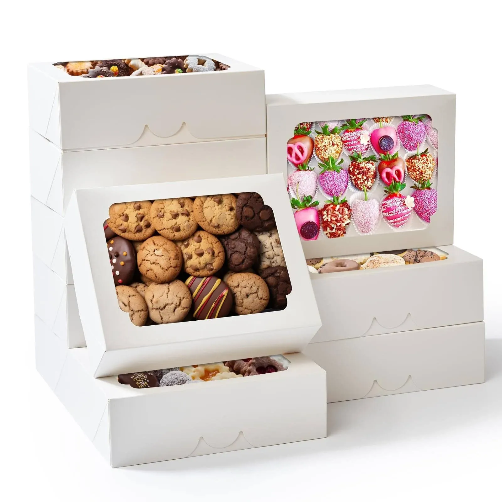 Cookie Boxes 8inch Popup Bakery Treat Boxes With Window Dessert Pastry Box White