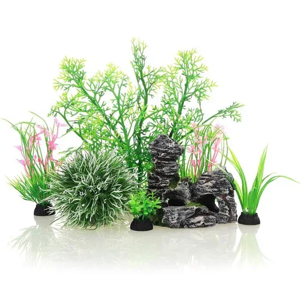 JIH Aquarium Fish Tank ,Plastic , Decorations Decor Set 7 Pieces, Small and Large ...