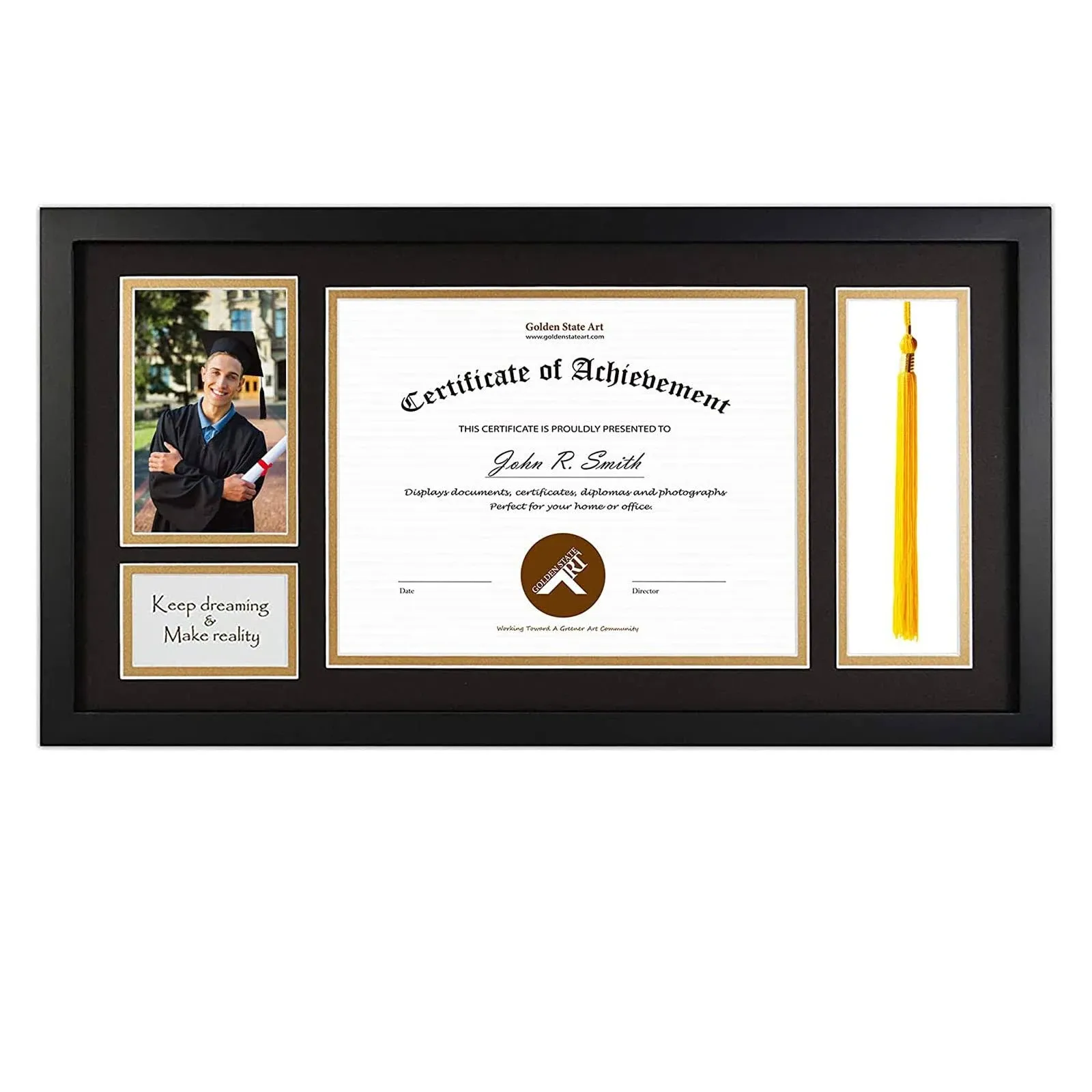 Golden State Art, Diploma Tassel Shadow Box 11x22 Frame for 8.5x11 Document ...