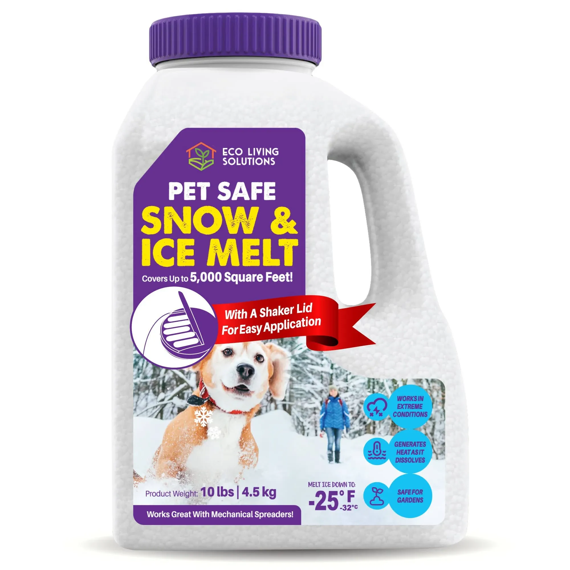 Pet Safe Snow & Ice Melt | Eco Living Solutions | Calcium Chloride | Works Under -25 °F | Safe for Concrete Driveway and Roof | Better Than Rock Salt | Safe for Kids and Pets (10)Pet Safe Snow & Ice Melt | Eco Living Solutions | Calcium Chloride | Works 