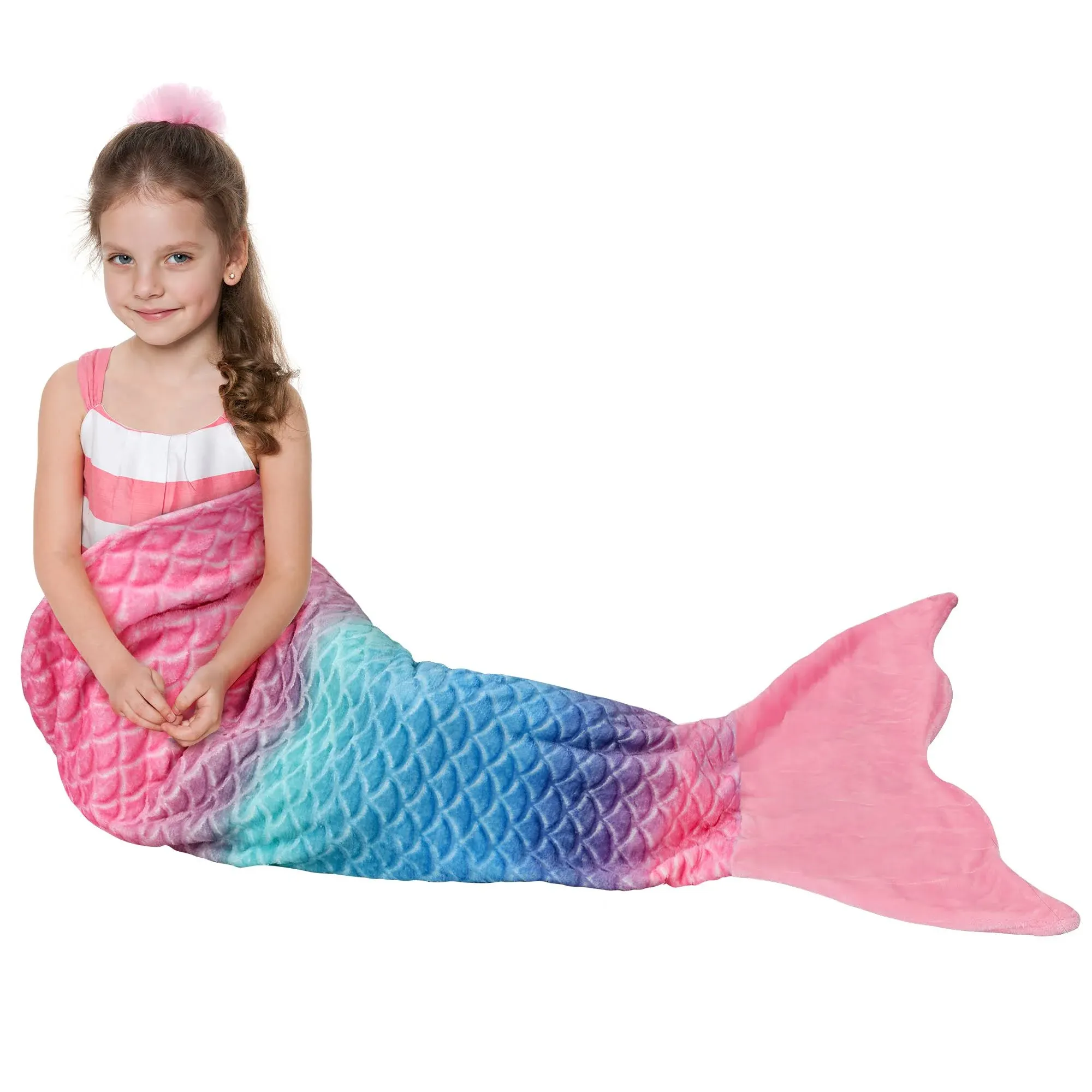 Catalonia Kids Mermaid Tail Blanket, Super Soft Plush Flannel Sleeping Snuggle