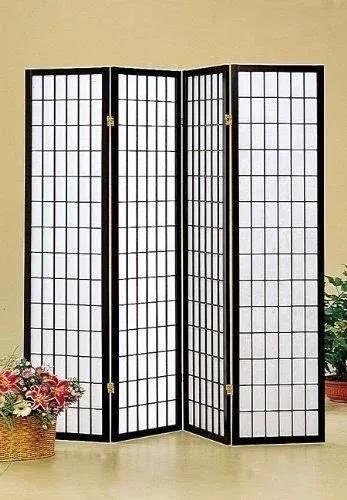 Japan Oriental Square Style - 4 Panel Black Shoji ScreenRoom Divider