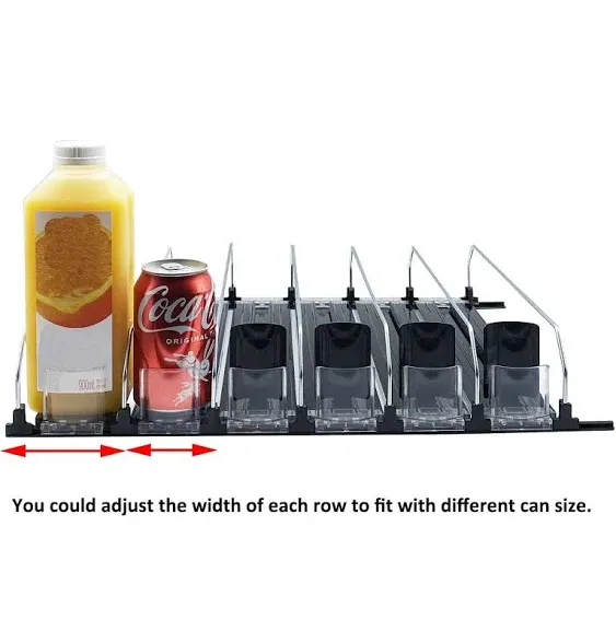 Drink Organizer for Fridge - Soda Dispenser Display with Smooth and Fast Pusher Glide Width Adjustable (6, 31CM)