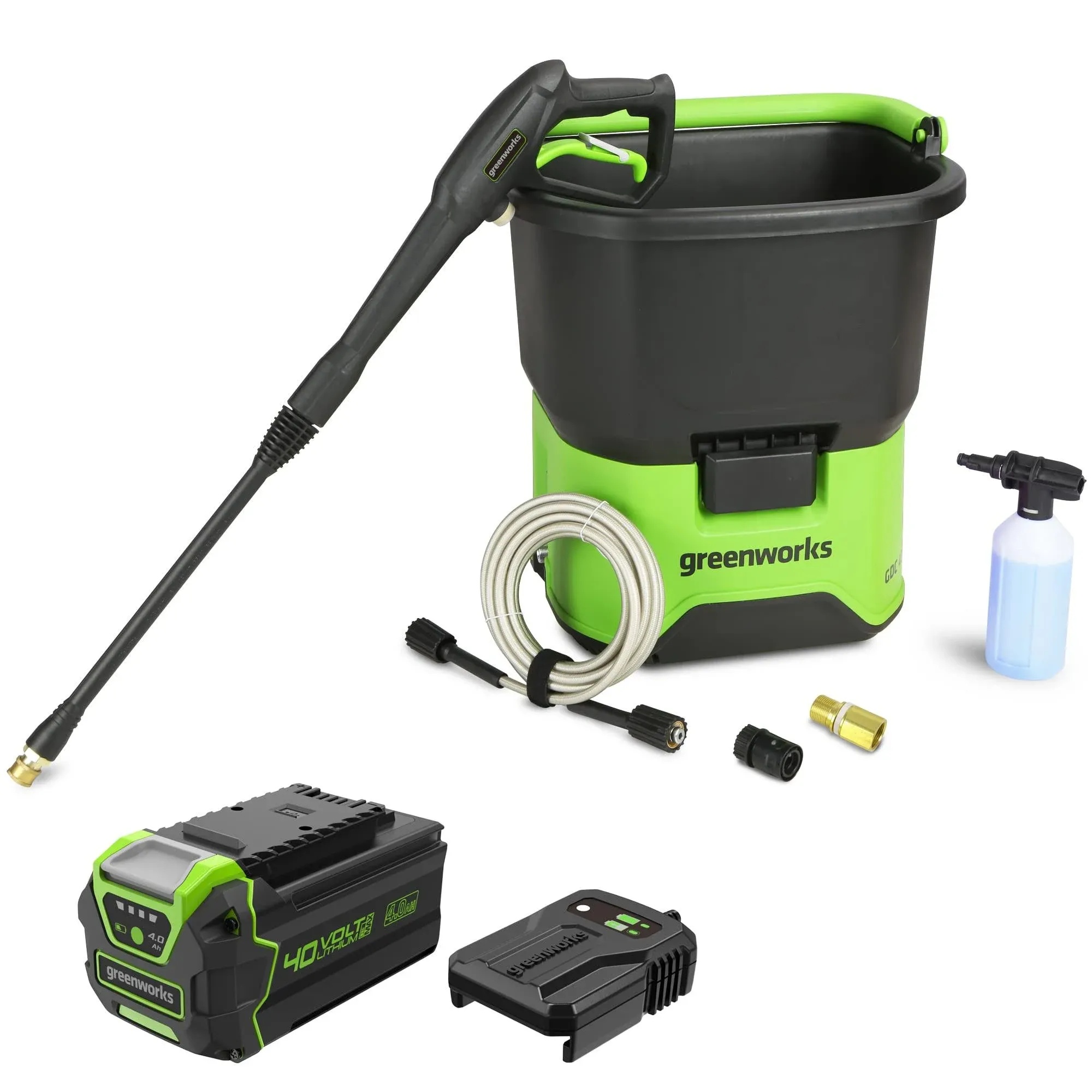 Greenworks 1600 PSI (1.2 GPM) Electric Pressure Washer & Flexzilla Garden Hose 5/8 in. x 50 ft, Heavy Duty, Lightweight, Drinking Water Safe, ZillaGreen - HFZG550YW-E