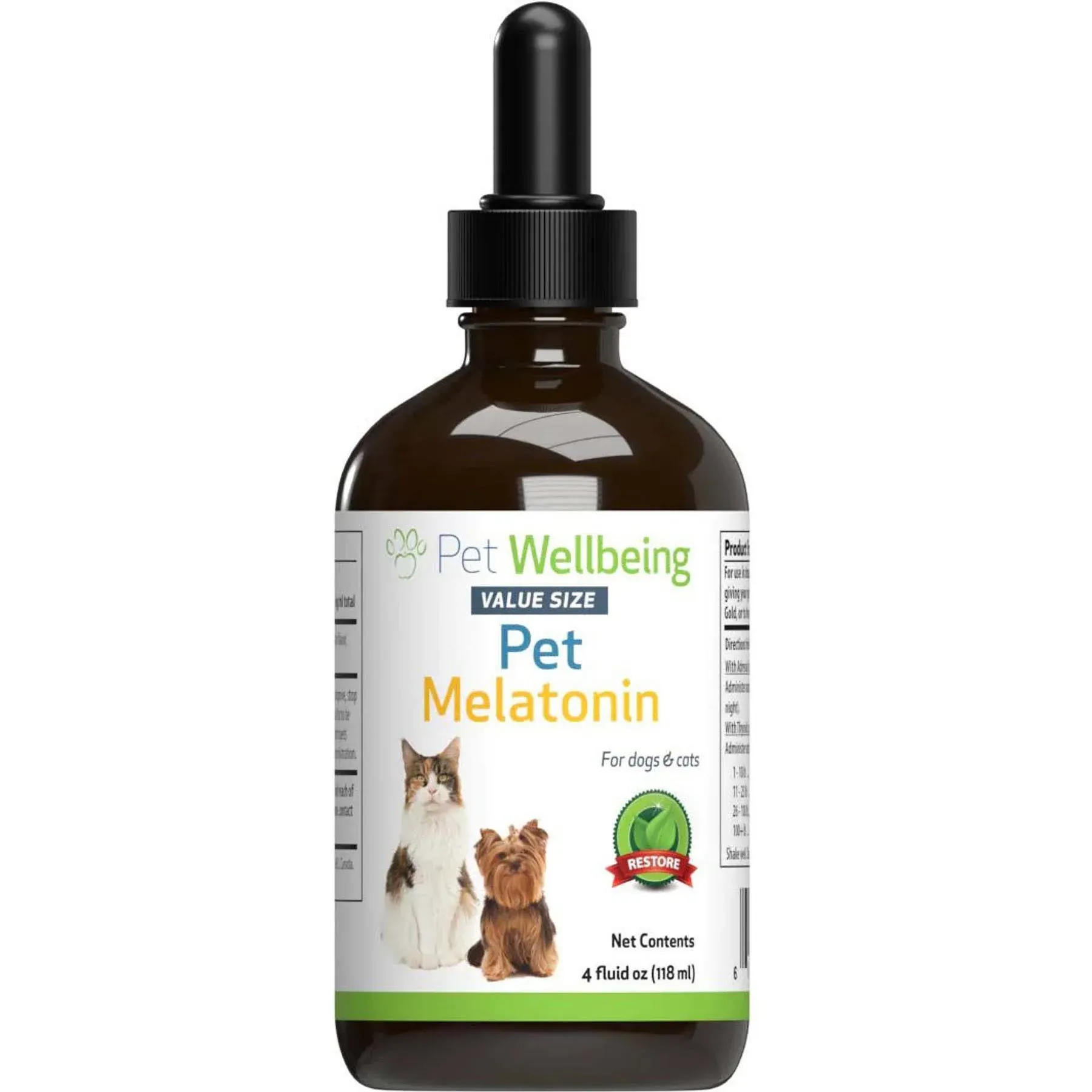 Pet Wellbeing Pet Melatonin for Dogs & Cats - Vet-Formulated - for Dog Cushing's, Adrenal Health, Cortisol Balance, Cat Thyroid, Natural Relaxant, Sleep Support - Liquid Supplement 4 oz (118 ml)