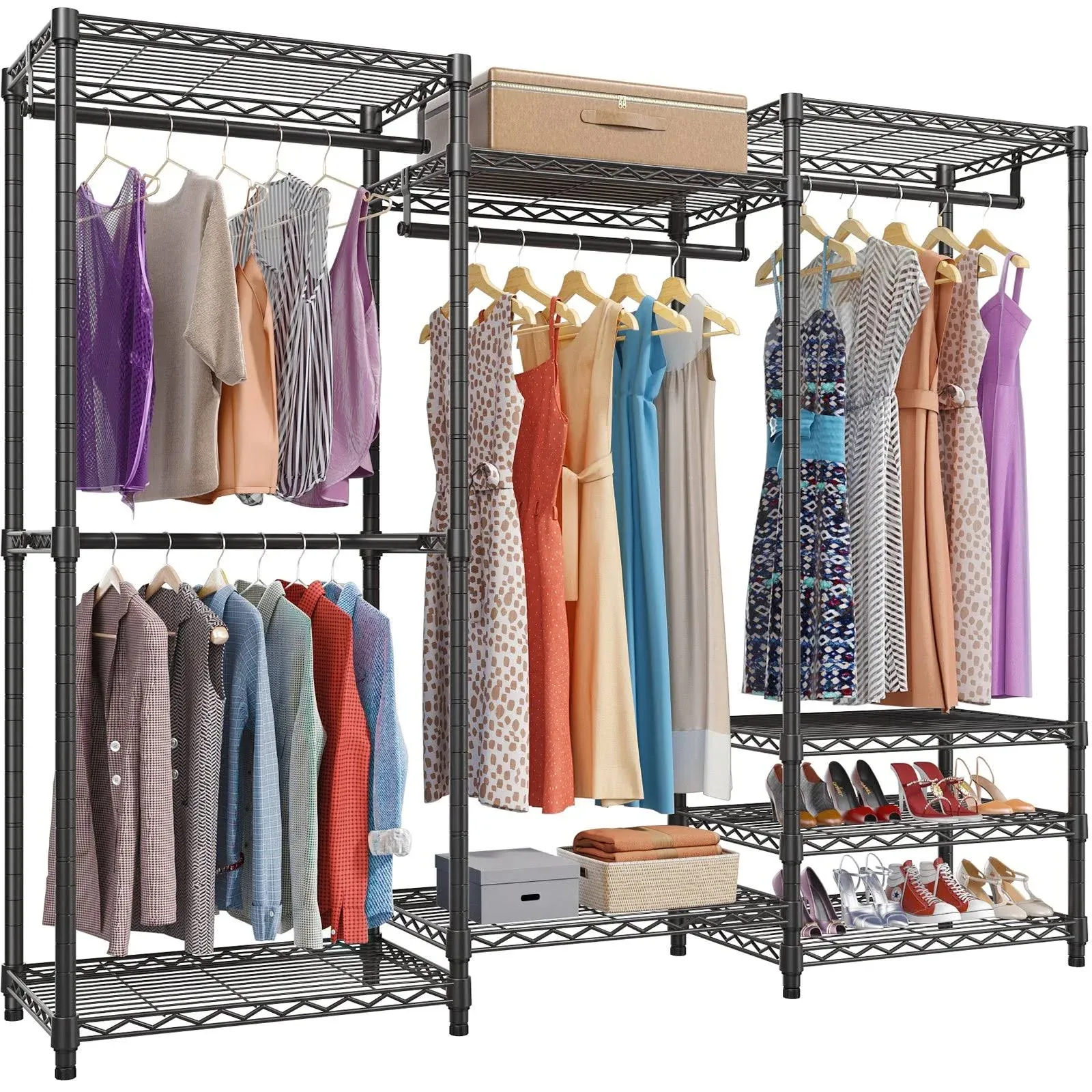 VIPEK V5 Portable Closet Wardrobe Heavy Duty Clothes Rack, Freestanding Clothing Rack with 4 Hang Rods & 8 Shelves, Adjustable Closet Rack, 68.9" L x 15.7" W x 76.4" H, Max Load 800LBS, Black