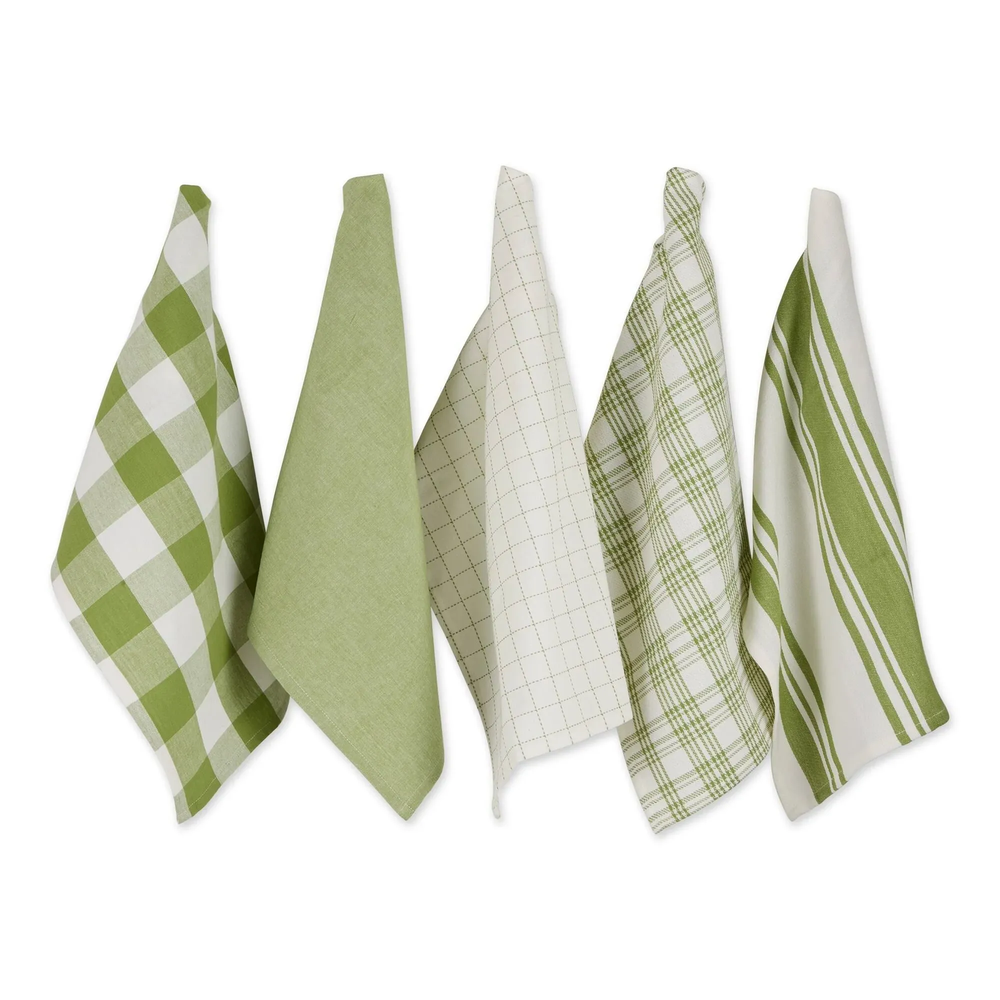 DII Everyday Basic Kitchen Collection Large Woven Cotton Dishtowel/Tea Towel Set, 18x28, Antique Green, 5 Count