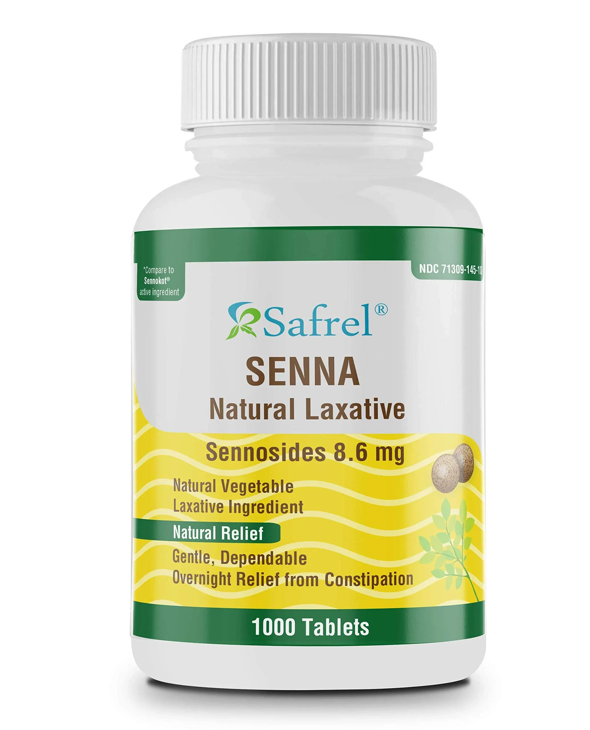 Safrel Senna 8.6 Mg Tablets (1000 Count) –Natural Sennosides Vegetable Laxative