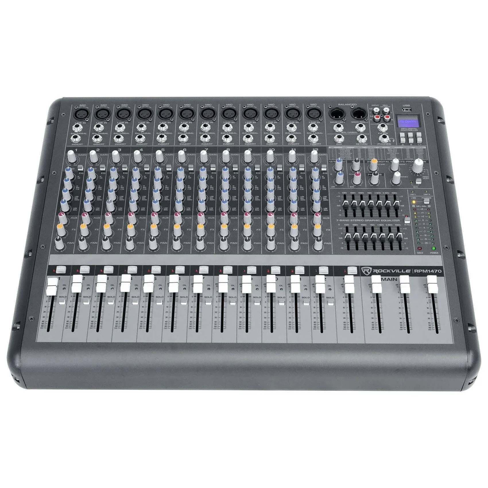 Rockville RPM1470 14 Channel 6000W Powered Mixer w/USB, Effects/14 XDR2 Mic Pres