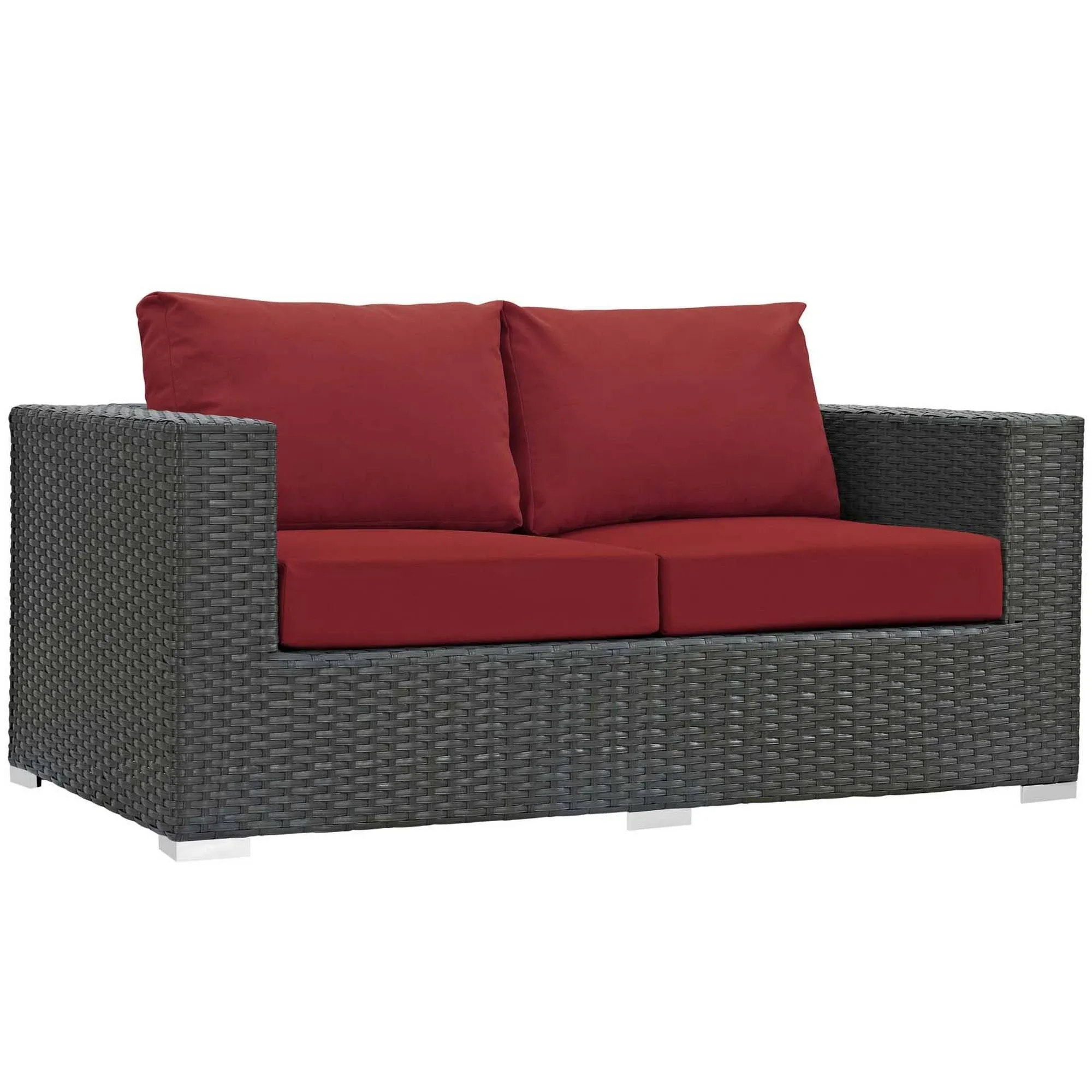 Modway EEI-1851-CHC-RED Sojourn Wicker Rattan Outdoor Patio Sunbrella Fabric Loveseat in Canvas Red