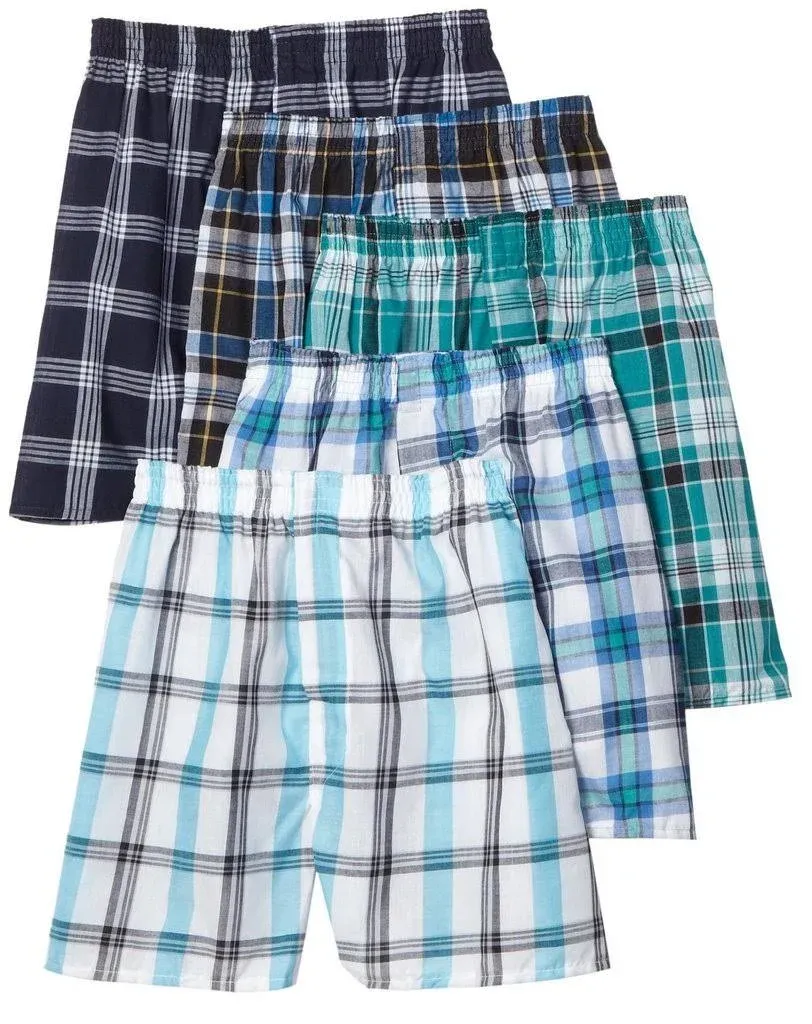 Fruit of The Loom Boys' Woven Boxer, Exposed and Covered Waistband (Pack of 5)