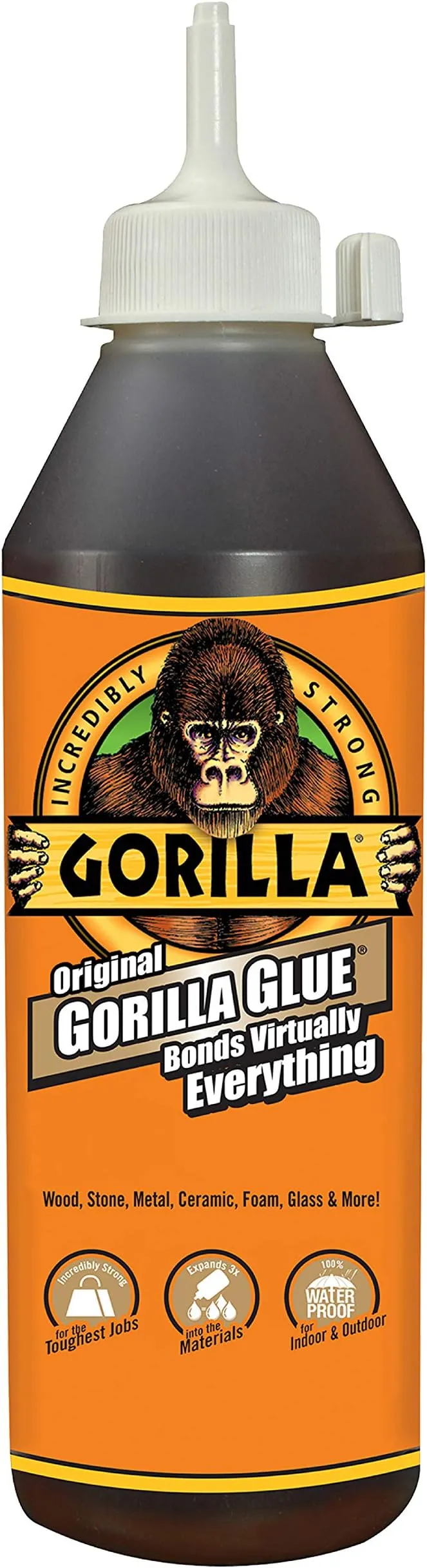 Gorilla Original Gorilla Glue, Waterproof Polyurethane Glue, 8 Ounce Bottle, Brown, (Pack of 1)