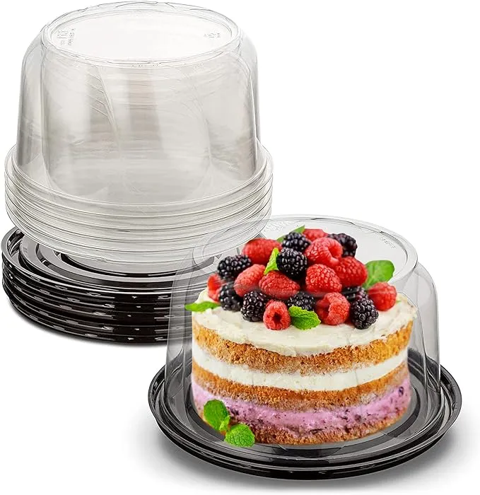 MT Products PET Plastic Cake Container with Clear Lid for Optimal Product Visibility for 6” Round Cake - (5 Pieces) Plastic Bakery Box - Made in the USA