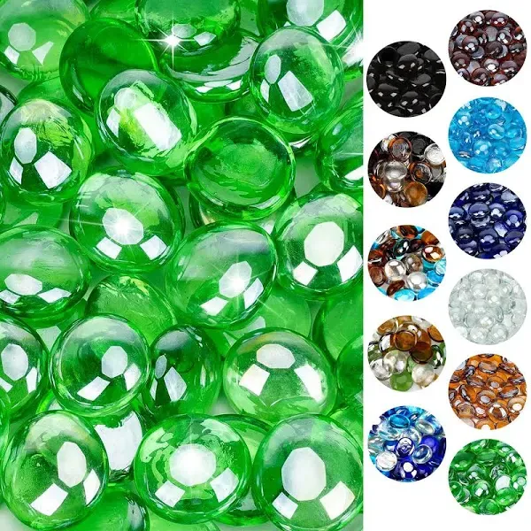 onlyfire Flat Fire Glass Beads for Propane Fire Pit 1/2 Inch Reflective Firepit Glass Rocks 10 Pounds Flat Marbles for Gas Fire