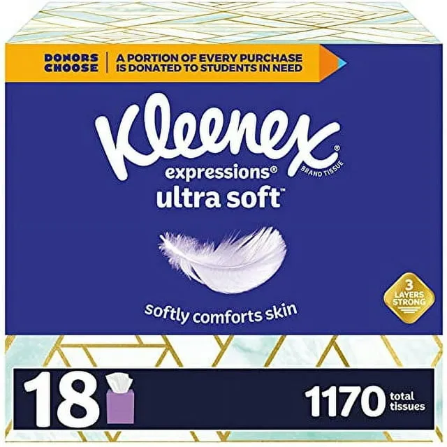 Kleenex Ultra Soft Facial Tissues, 1 Cube Box, 65 Total Tissues