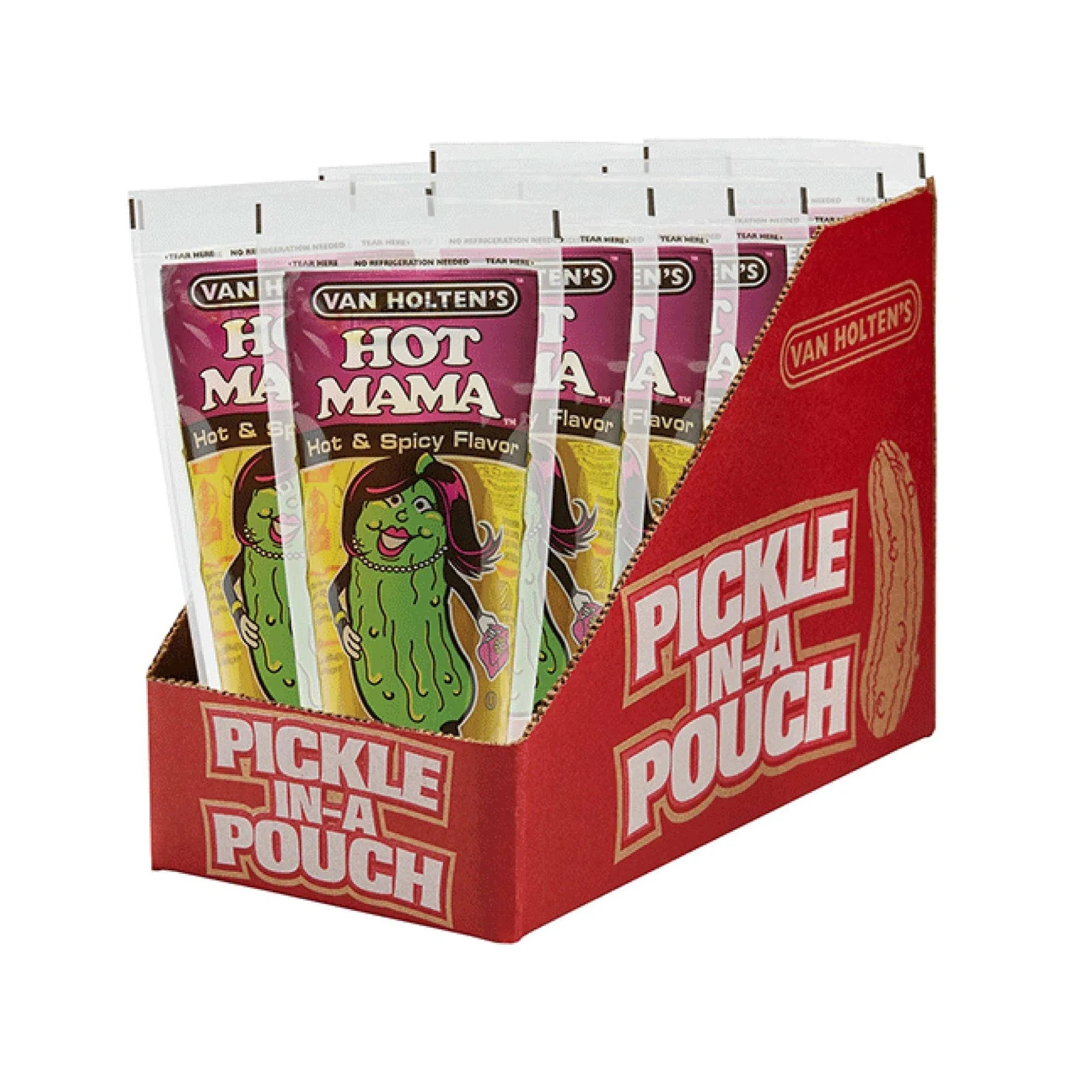 "Van Holten's Hot Mama King Size Hot And Spicy Pickle Whole Single Serve Pouch-1 Each-12/Case"