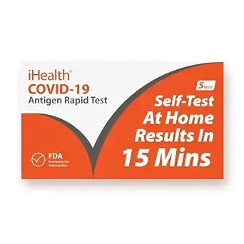 iHealth COVID-19 Antigen Rapid Test, 1 Pack, 2 Tests Total, FDA EUA Authorized OTC at-Home Self Test, Results in 15 Minutes with Non-invasive Nasal Swab, Easy to Use & No Discomfort