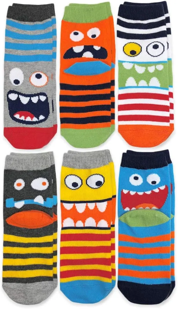 Jefferies Socks Boys Monster Pattern Crew Socks 6 Pair Pack