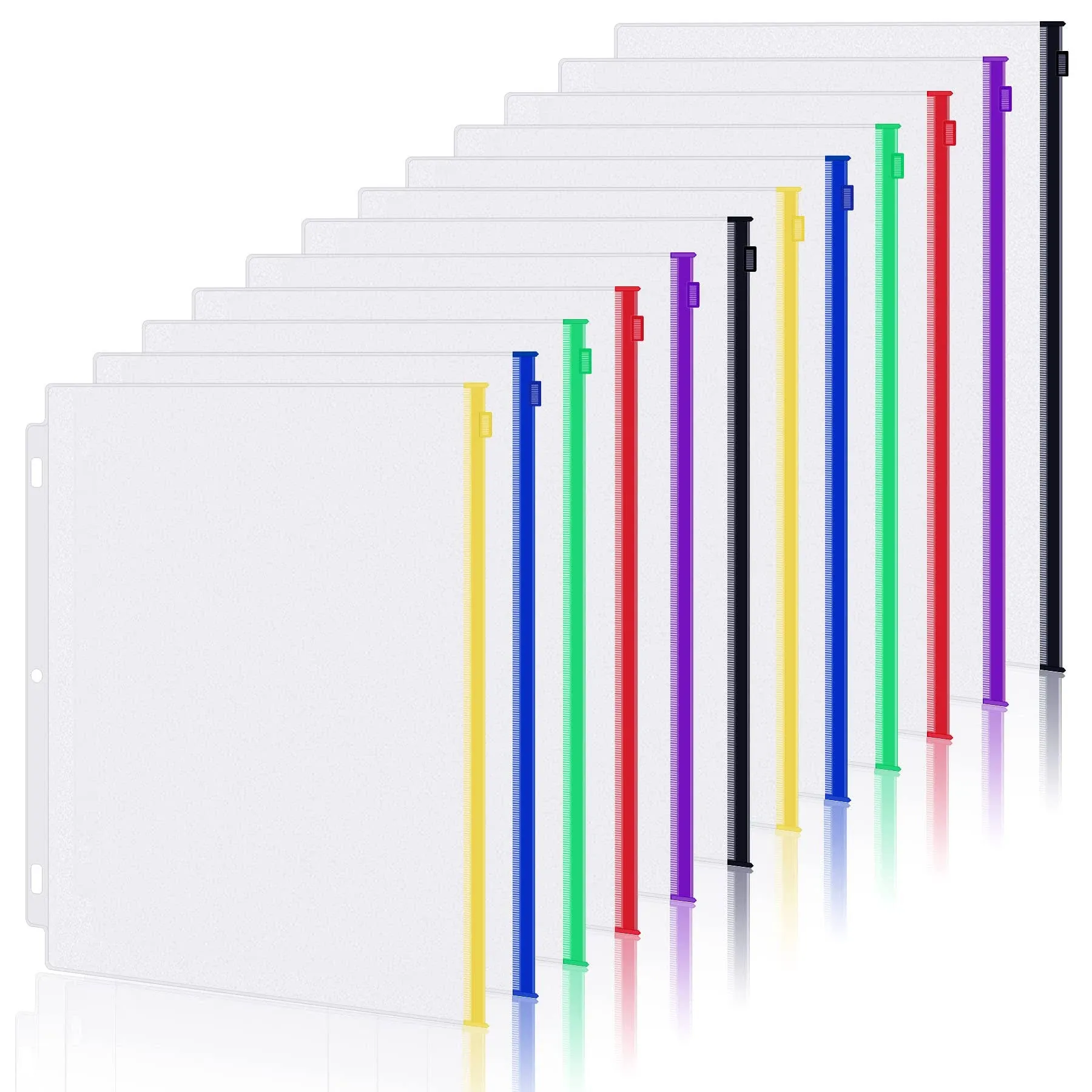 Antner 12 Pack Letter Size Binder Pockets 3 Holes 9.8" x 11.4" Zipper Binder Pouch Document Folders for 3 Ring Binder, 6 Multicolor Zipper Binder Inserts Loose Leaf Filling Bags for Office School Home