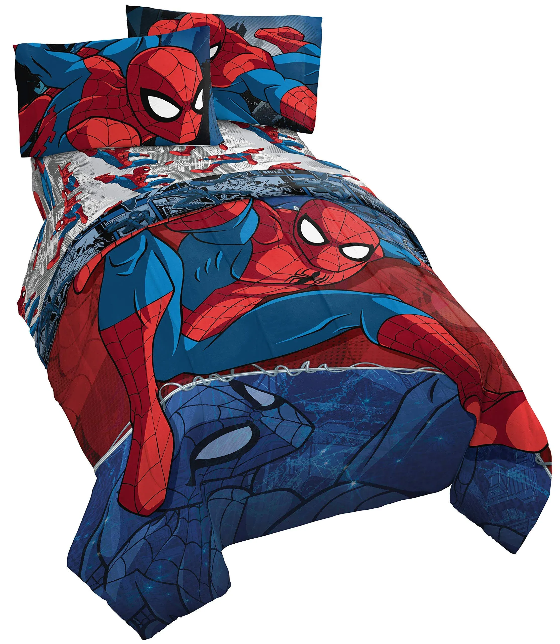 Marvel Spiderman Burst 4 Piece Twin Bed Set - Includes Reversible Comforter ...