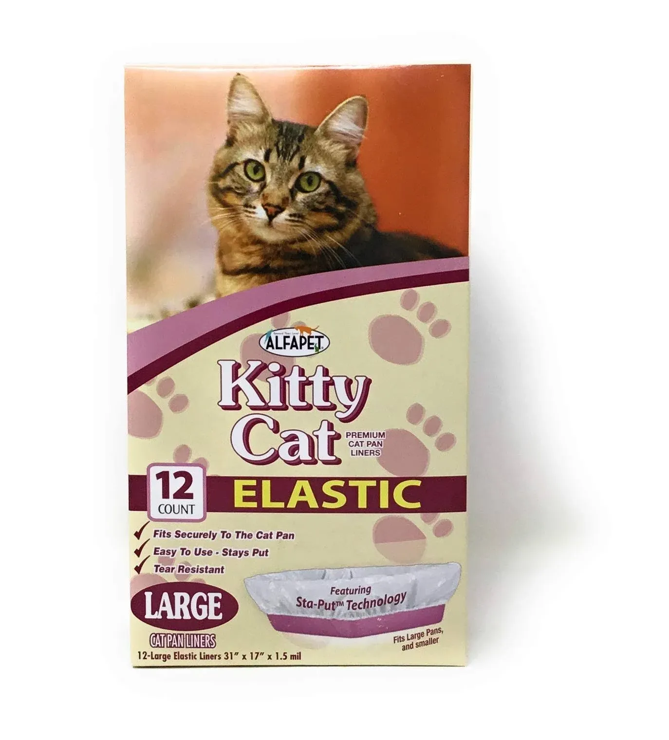 Alfapet Kitty Cat Litter Box Disposable, Elastic Liners- 12-count-For Medium and Large, Size Litter Pans- with Sta-Put Technology for Firm, Easy Fit