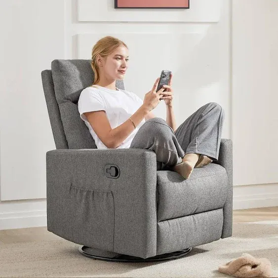 Sweetcrispy Swivel Rocking Glider Rocker Recliner Nursery Chair with Extra Large Footrest for Living Room