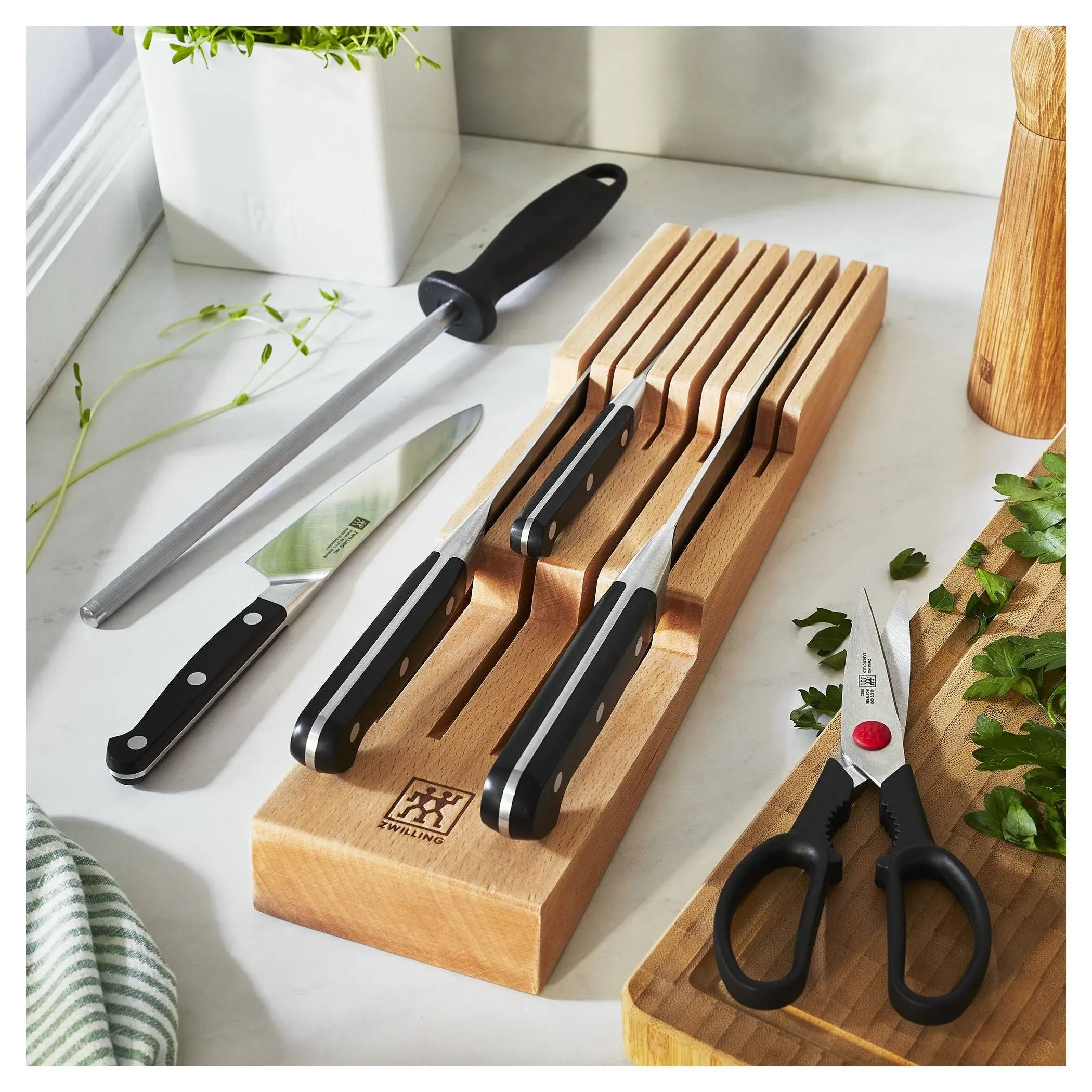 Zwilling Pro 7-Piece Knife Block Set with In-Drawer Knife Tray