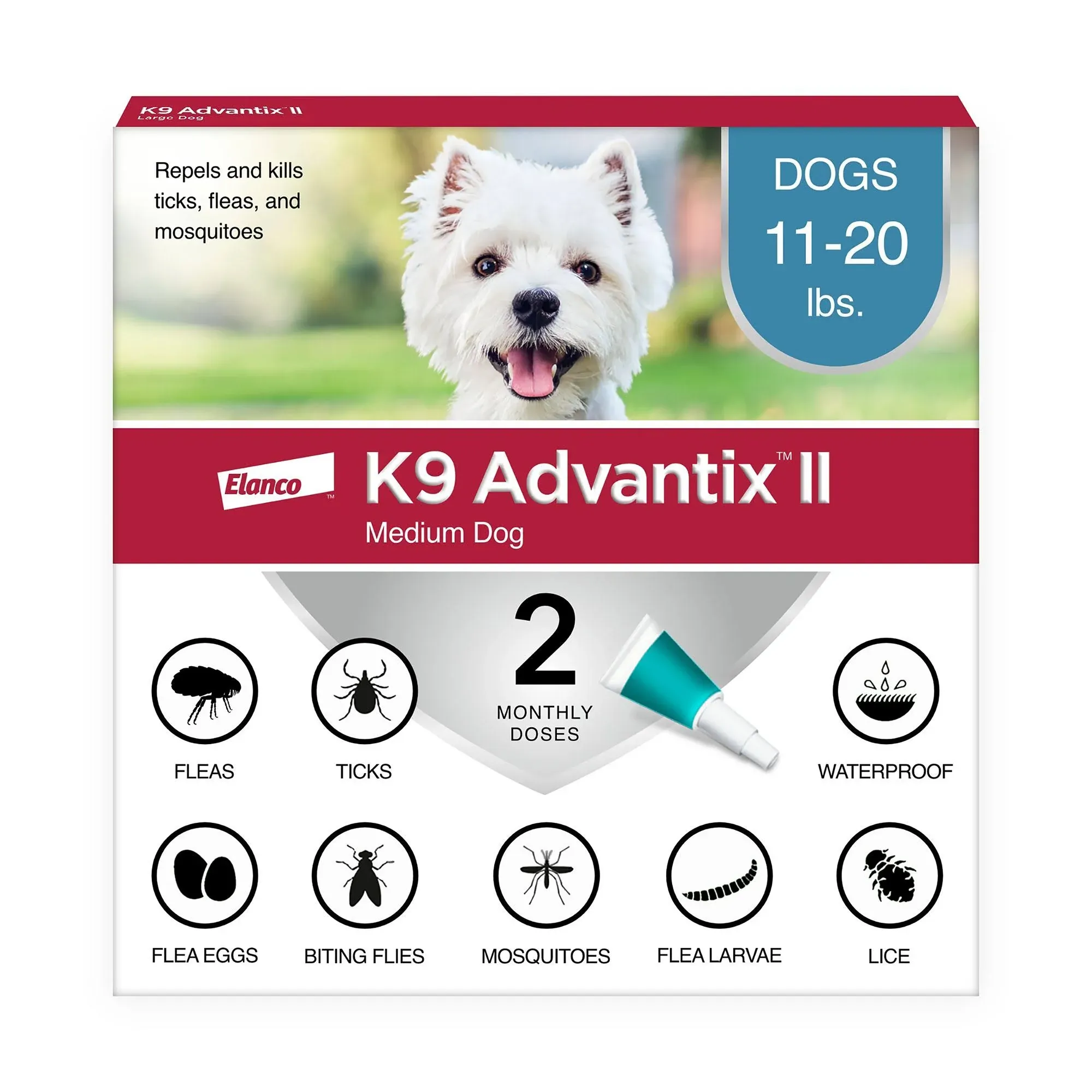 K9 Advantix II Flea & Tick Treatment for Medium Dogs 11-20 lbs, 2-Pack