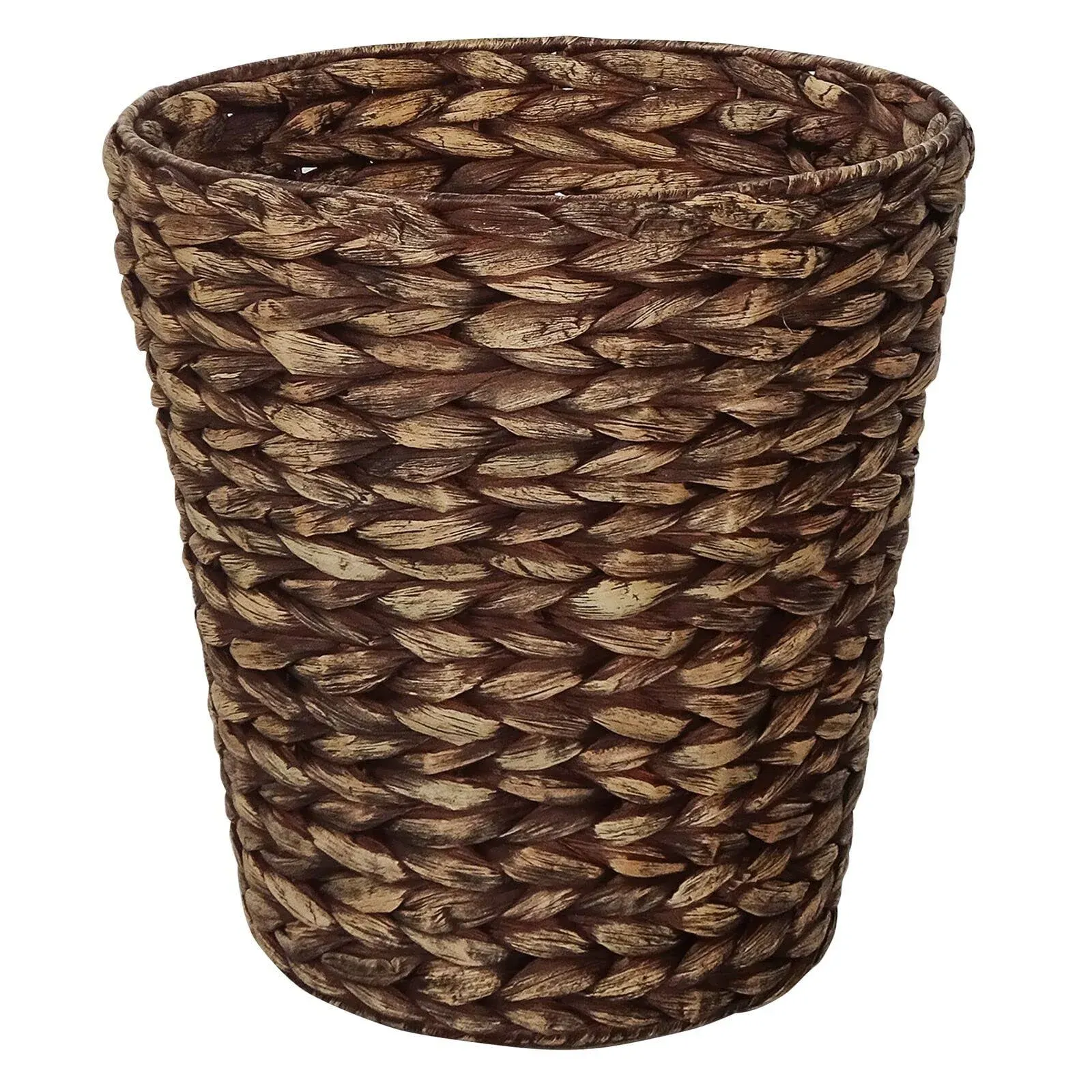 mDesign Water Hyacinth Waste Basket Boho Woven Trash Can - Small Round Natural Wastebasket Garbage Bin for Bathroom Essentials - Woven Arrow Pattern - Black Wash