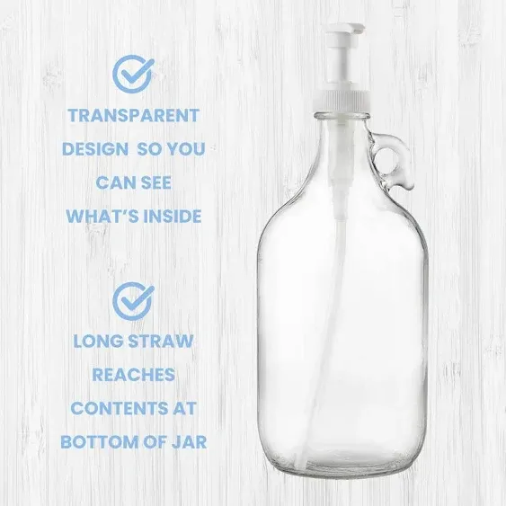 Half Gallon Glass Pump Dispenser Bottle, Large Jug with Pump for Laundry Soap...