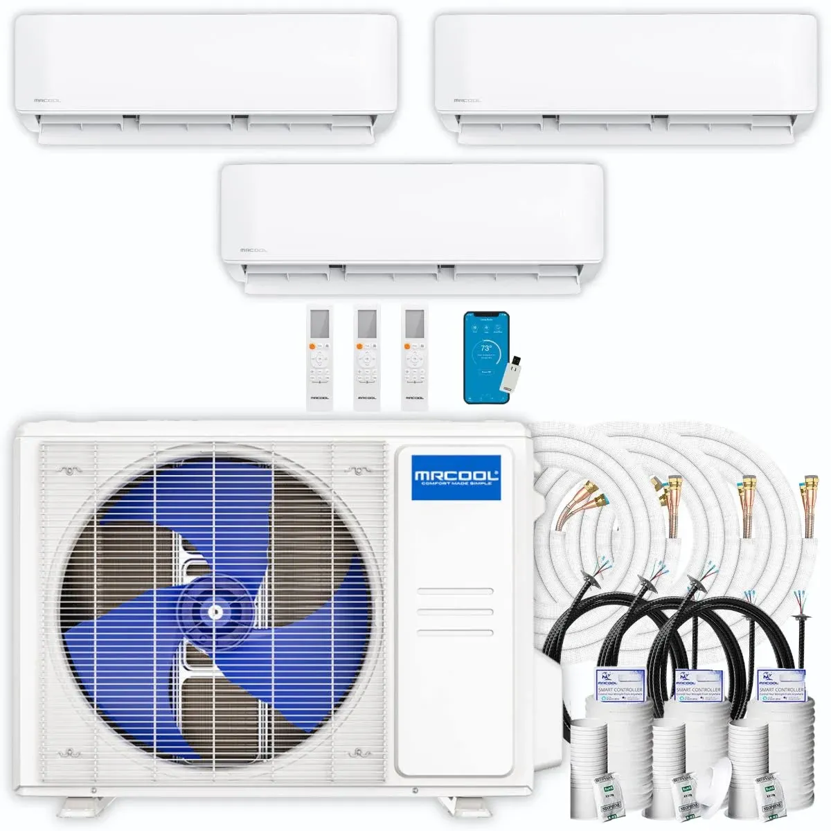 MRCOOL DIY 4th Generation Mini Split 36K BTU 3 Zone Ductless Air Conditioner and Heat Pump with 25 ft. Install Kit - DIYM336HPW06C28