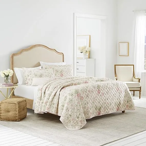 Laura Ashley Breezy Floral Quilt Set, Pink, Full/Queen