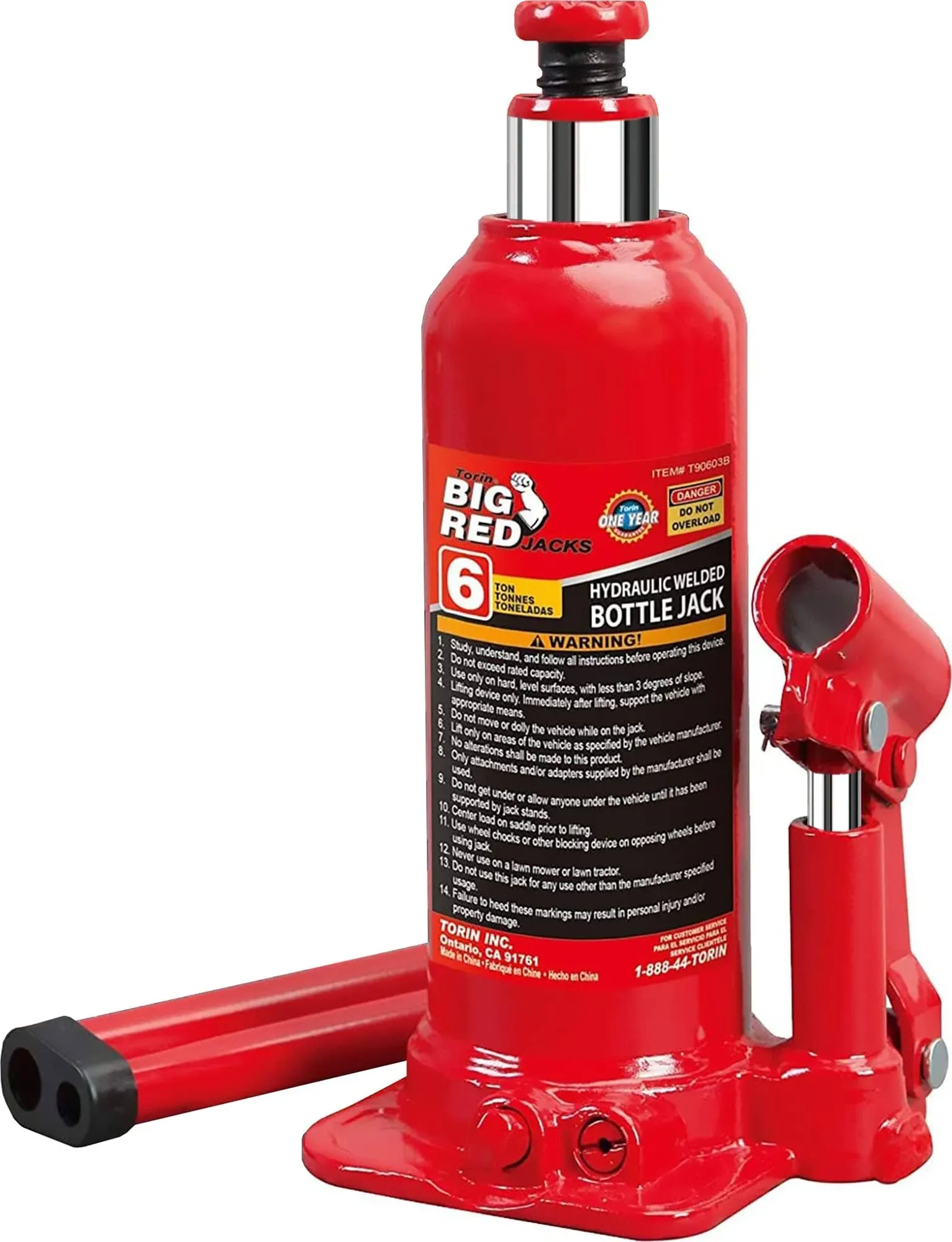 Big Red 6 Ton (12,000 lbs) Capacity Hydraulic Welded Bottle Jack, TAM90603B