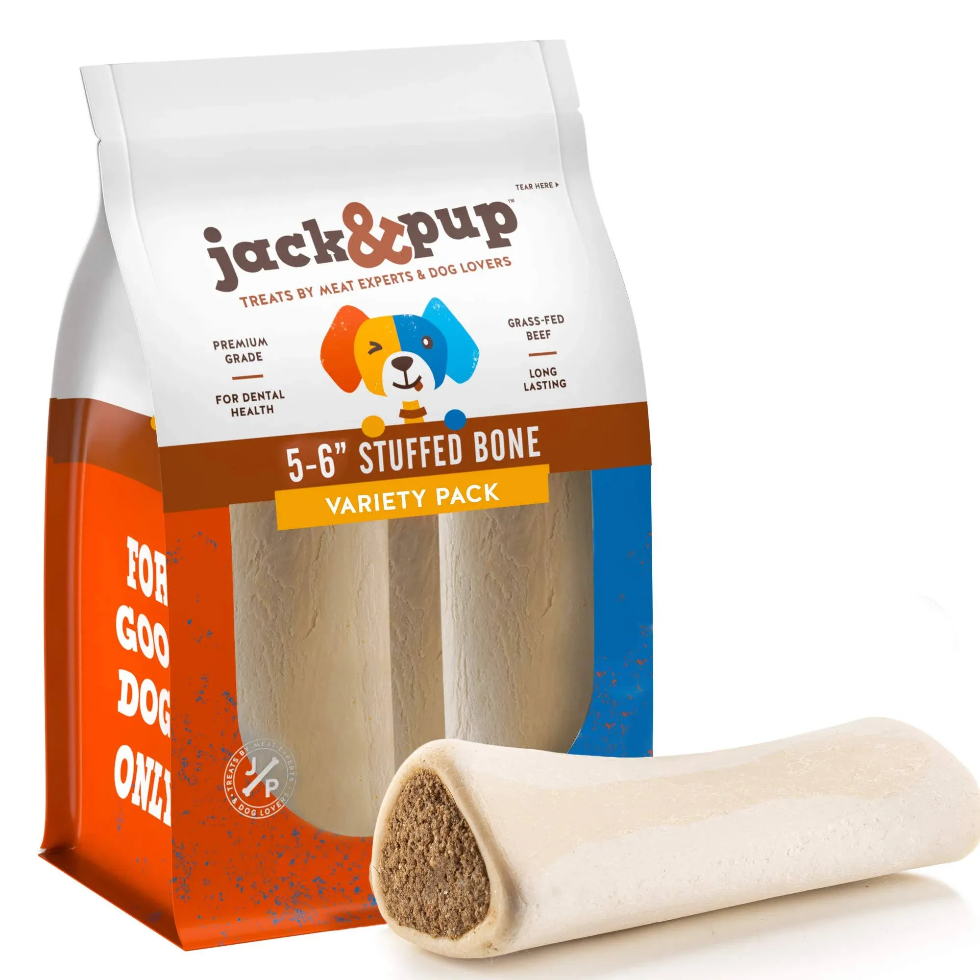 Jack&amp;Pup Filled Dog Bones for Aggressive Chewers, 5 to 6&#034; Dog Chew Treats Dog...