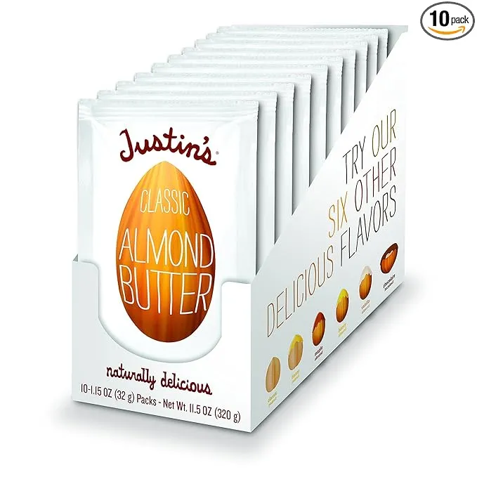 JUSTIN'S Classic Gluten-Free Almond Butter Squeeze Packs, 1.15 Ounce (Pack of 10)