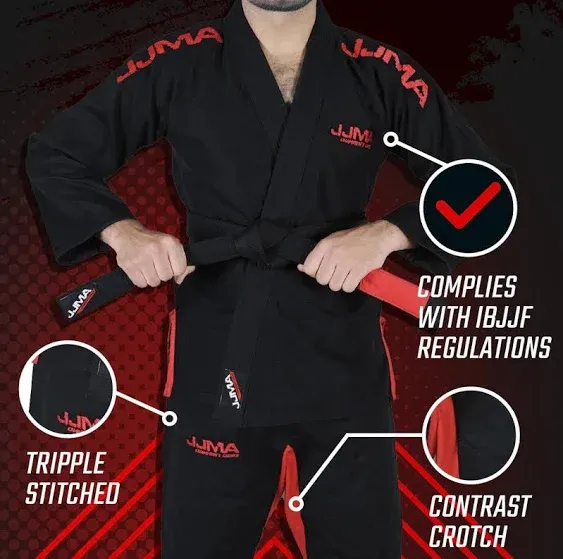 JJMA Brazilian Jiu Jitsu Gi – Ultra Light Pearl Weave – Machine Washable - Black & White BJJ Gi With White Belt