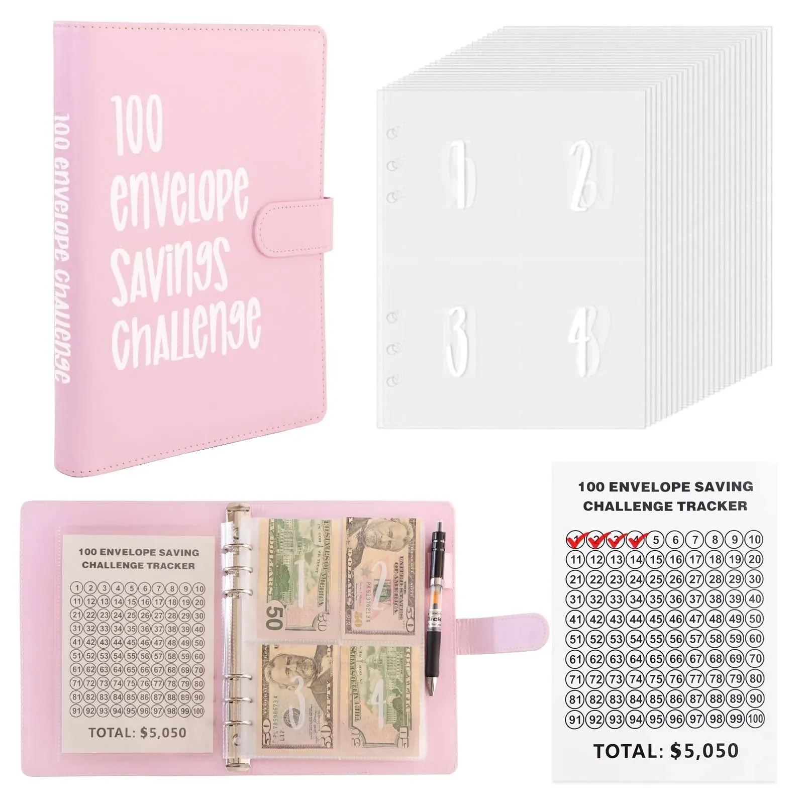 100 Envelopes Money Saving Challenge- 100 Envelope Challenge Binder 100 Day M...