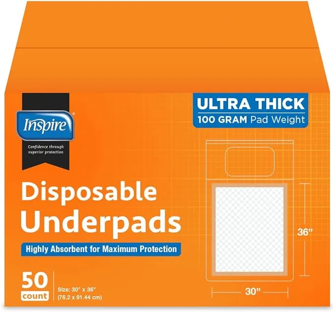 Inspire Absorbent Bed Pads for Incontinence Disposable XL 30 x 36 Super | The Peach Pad Ultra Thick & Absorbent 100 Grams 3G Sap Incontinence Bed Pads