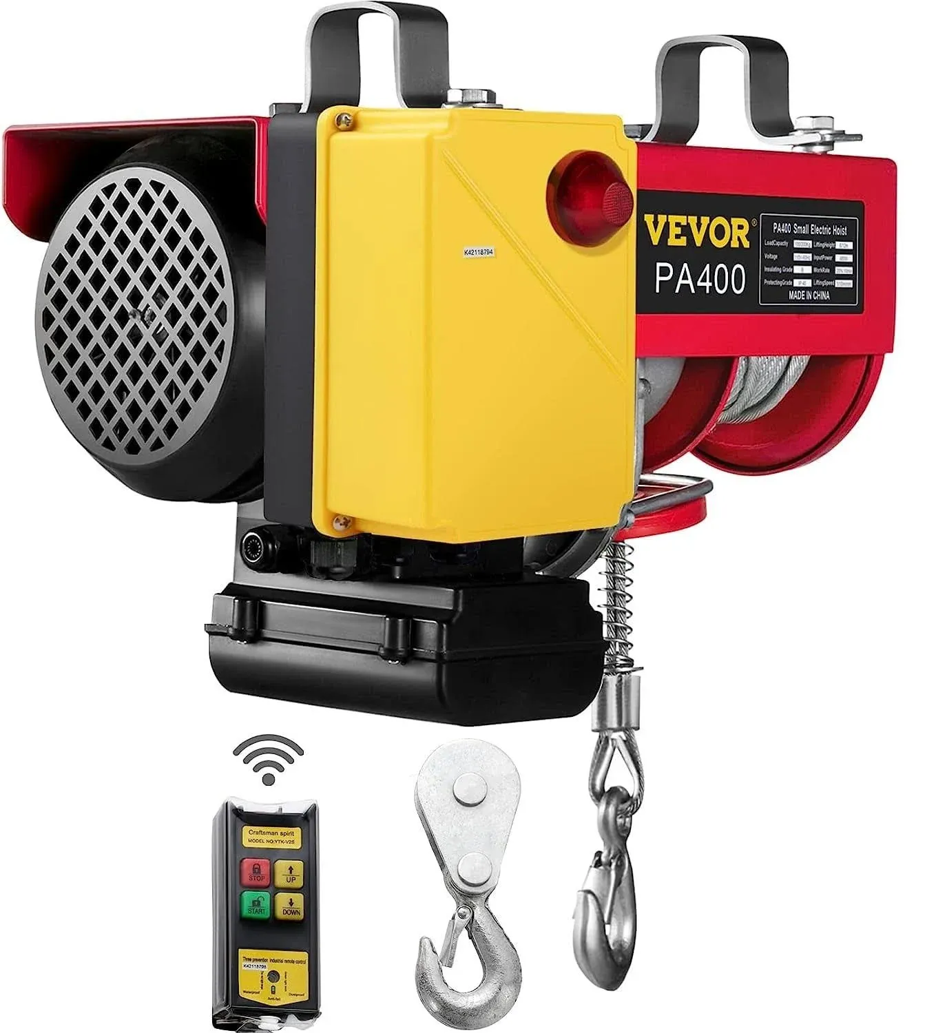 880LBS Electric Winch, Steel Electric Lift, 110V Electric Hoist With Wireless Remote Control