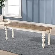 Roundhill Furniture Prato Two-Tone Wood Upholstered Dining Bench, Antique White ...