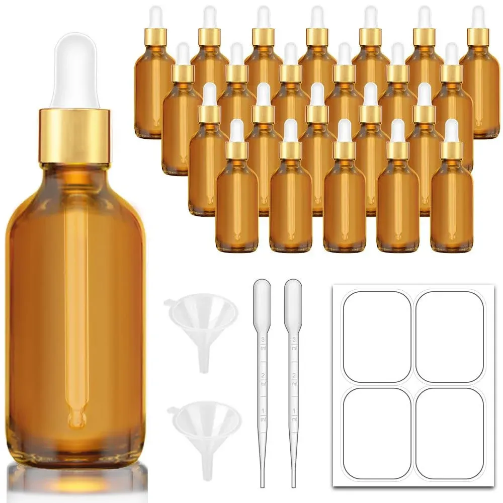 Bumobum 2 oz Dropper Bottle Amber Glass Eye Dropper Bottles with Golden Top Cap for Essential Oils