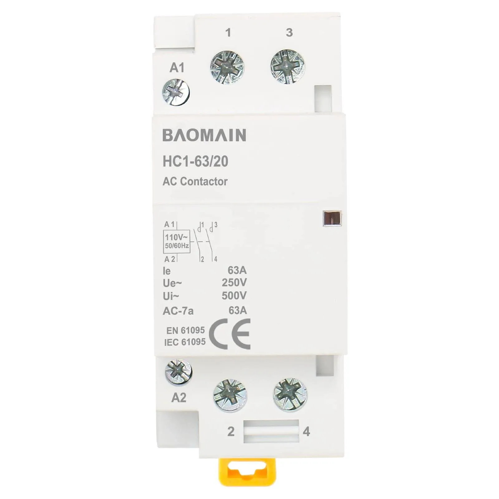 Baomain AC Contactor HC1-63 110V 63A 2 Pole Universal Circuit Control DIN Rail Mount