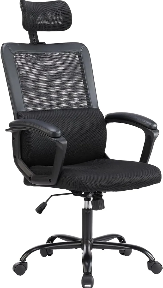 Home Office Desk Chair, Ergonomic Mesh High Back Computer Chair Height Adjustable Swivel Task Chair with Headrest and Flip-up Armrests, Black