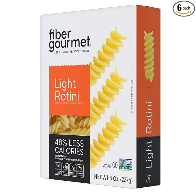 Fiber Gourmet Pasta – Light Rotini Pasta – Low Net Carb, Fiber-Rich, Low Calorie, Healthy Pasta – Made in Italy, Kosher, Vegan, Non-GMO – 8 Oz, Pack of 6