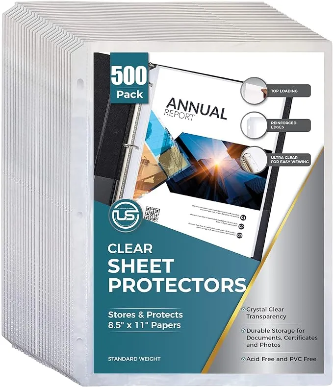 EXTRIC Sheet Protectors | 500 Pack Page Protectors - Sheet Protectors for 3 Ring Binder, 8.5” x 11”