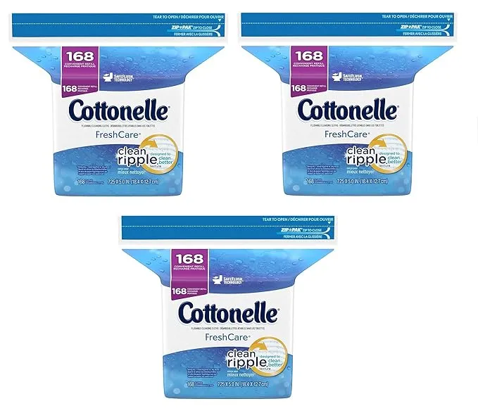 Cottonelle Fresh Care Flushable Moist Wipes Refill OglBkj, 168 count, (3 Packs)