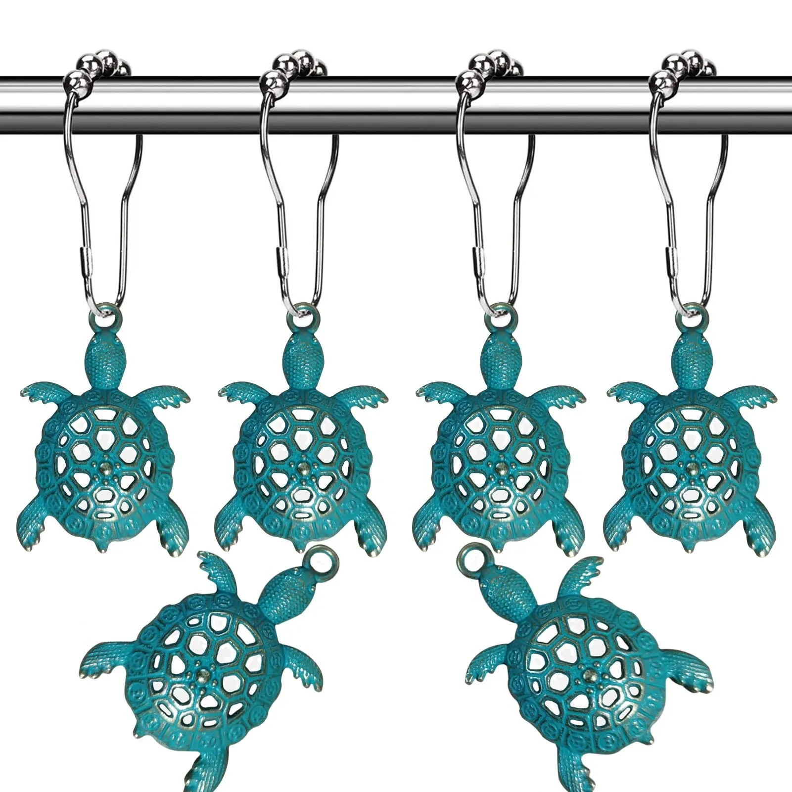 Aimoye Sea Turtles Shower Curtain Hooks Rings for Bathroom Silver Metal Showe...