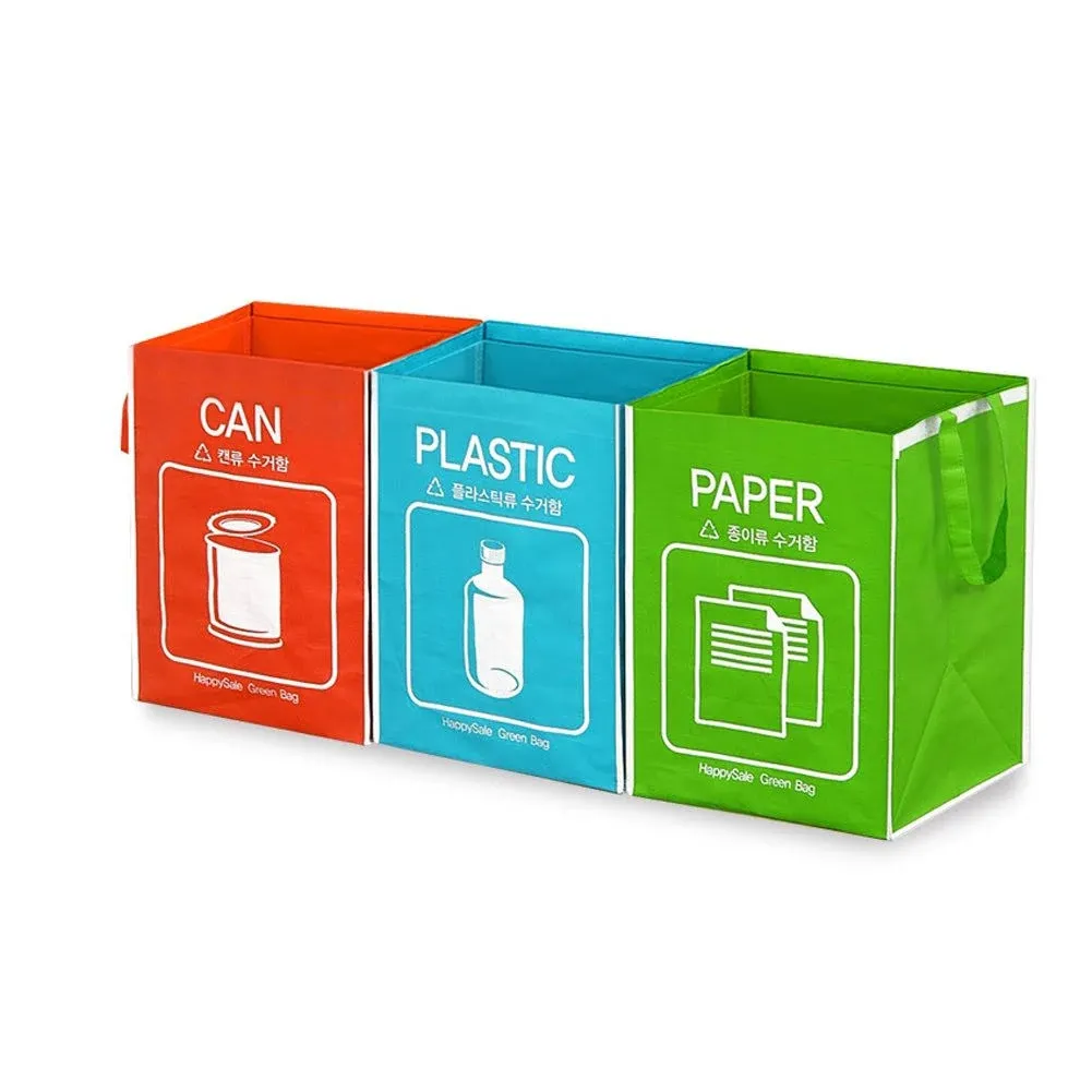 Recycle Bag Bin Waterproof Waste Baskets Sorting Compartment Container Set of 3