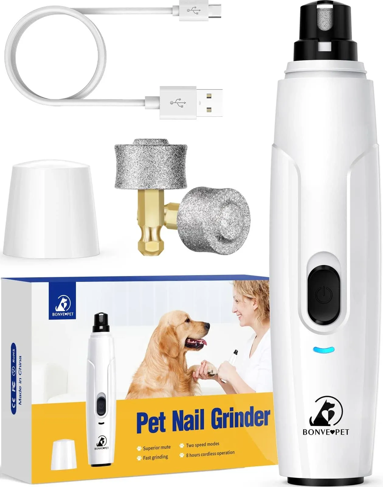 Dog Nail Grinder, Upgraded Cat Dog Nail Trimmers Super Quiet Dog Nail Clipper wi